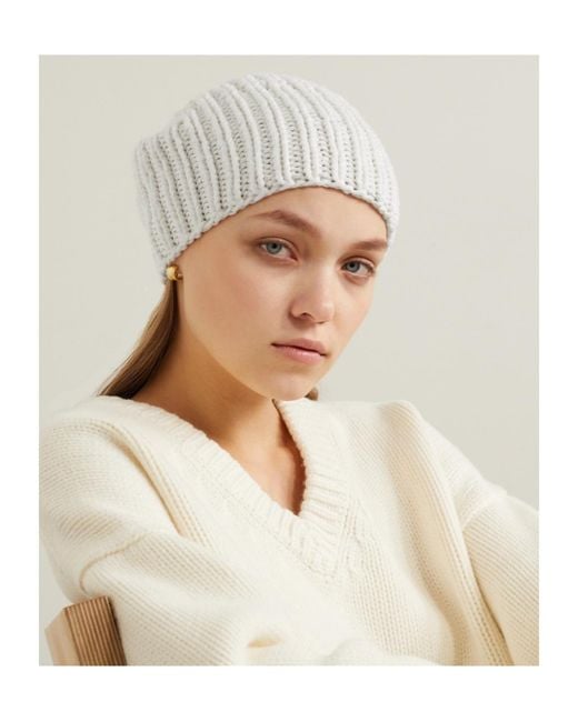 The Row White Ribbed Beanie