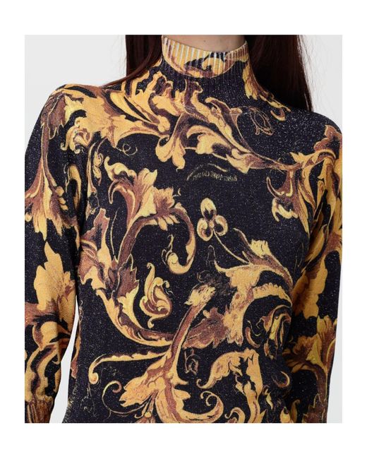 Versace Jeans Black Couture Baroque-Printed High Neck Blouse