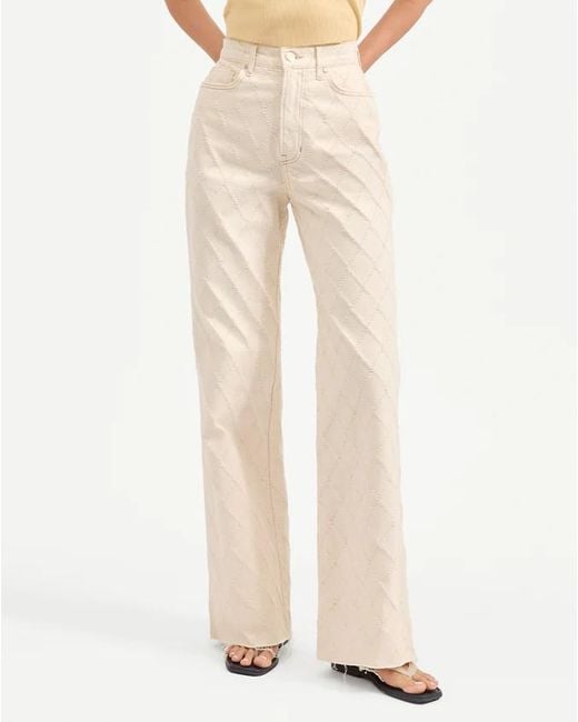 Veronica Beard Natural Printed Wide-Leg Jeans
