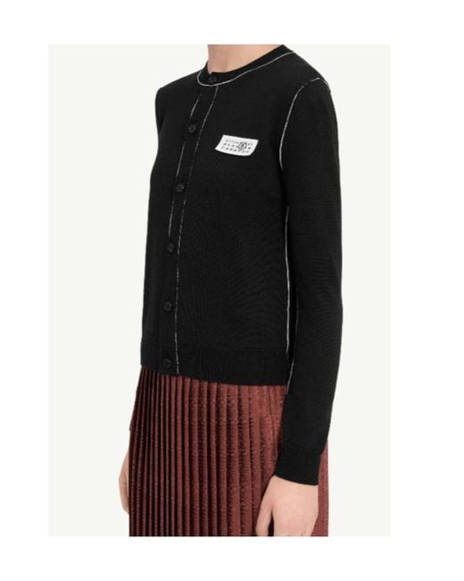 MM6 by Maison Margiela Black Button-Front Wool Blend Knit Cardigan
