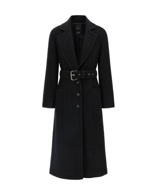 Pinko Black Belted Single-Breasted Coat