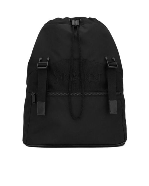 Saint Laurent Black Logo Embroidered Buckle Fastening Backpack for men