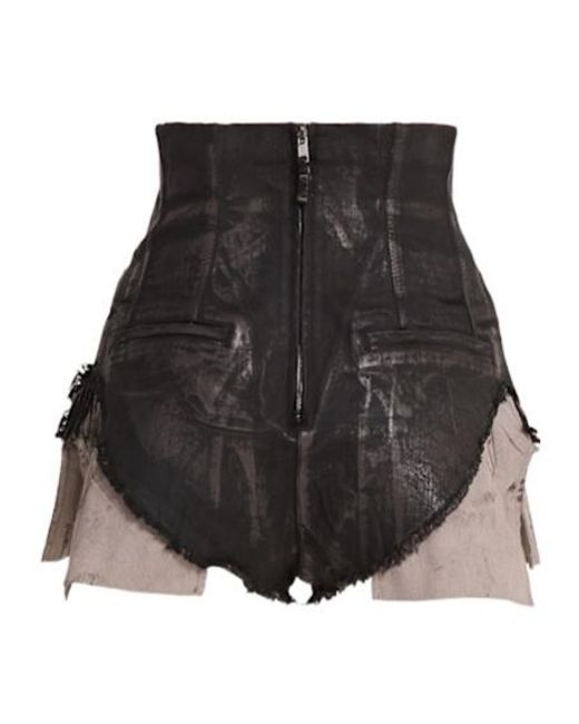 Rick Owens Gray Dirt Denim Shorts