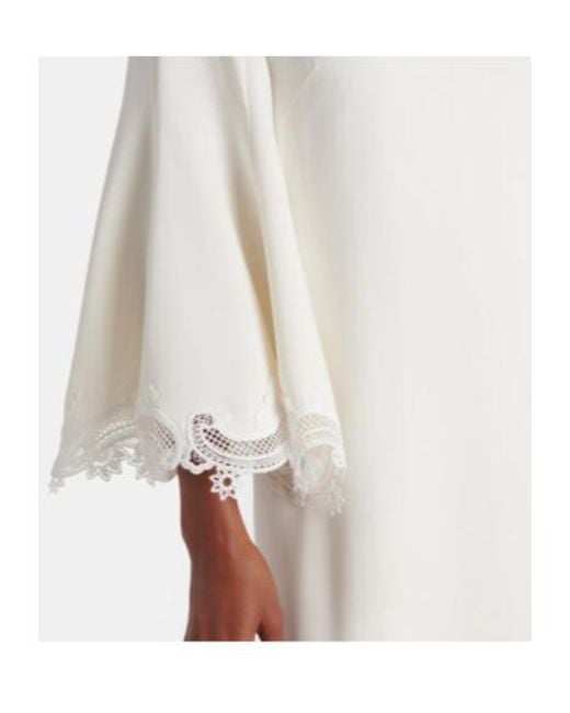 Oscar de la Renta White Lace-Trimmed Silk-Blend Georgette Kaftan