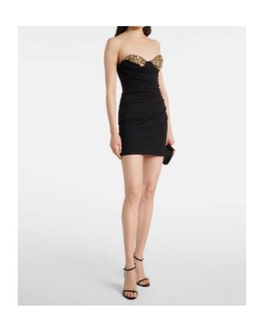 Area Black Embellished Draped Jersey Bustier Dress