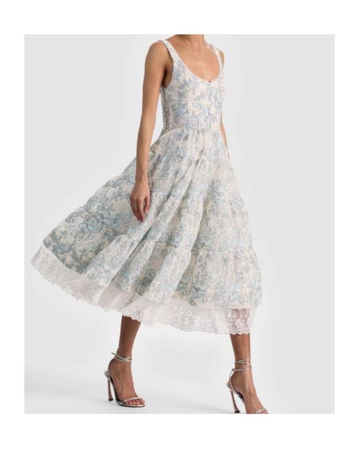 Alice + Olivia Blue Charlotte Embroidered Lace Dress