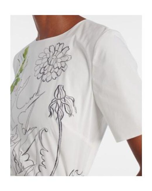Oscar de la Renta White Foxglove Cotton-Blend Poplin Midi Dress