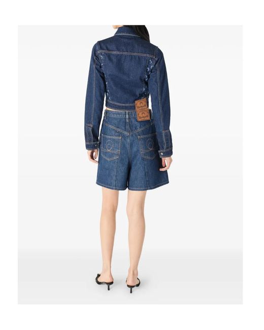 MARINE SERRE Blue Moon Printed Cropped Denim Jacket