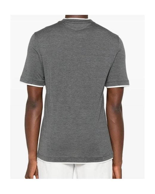 Brunello Cucinelli Gray Crewneck Straight Hem T-Shirt for men