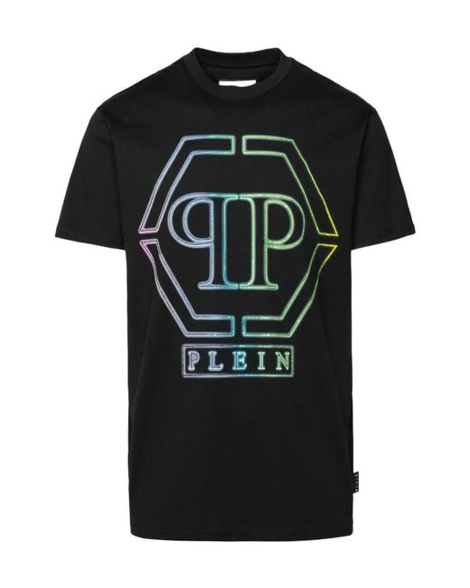Philipp Plein Black Logo Embellished Crewneck T-Shirt for men