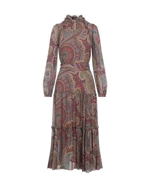 Etro Women's Brown Long Dress With Paisley Print