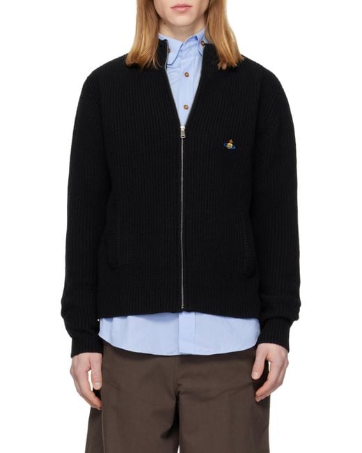 Vivienne Westwood Black Logo Embroidered Cardigan for men