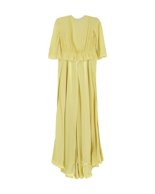 Alberta Ferretti Yellow Ruffled Voile Maxi Dress