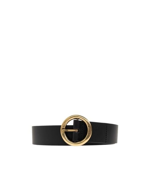 AMI White Ami Round Buckle Leather Belt