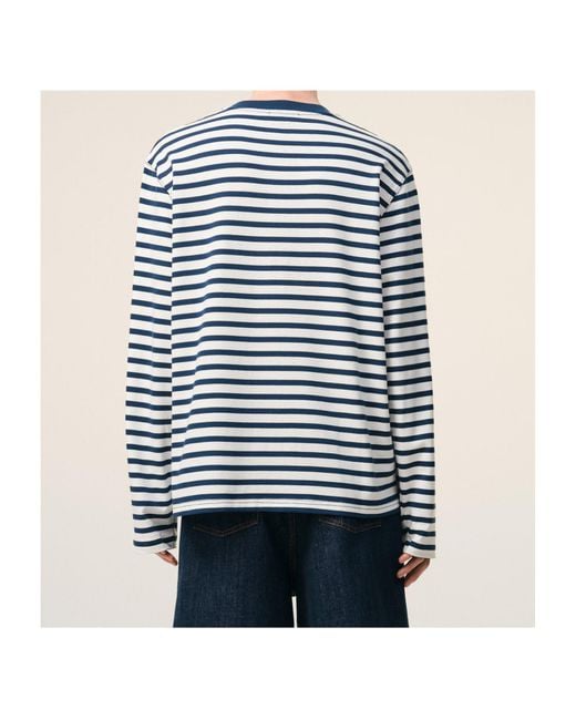 AMI Blue Long Sleeves Boxy Fit Mariniere Teeshirt With Ami De Coeur Patch for men