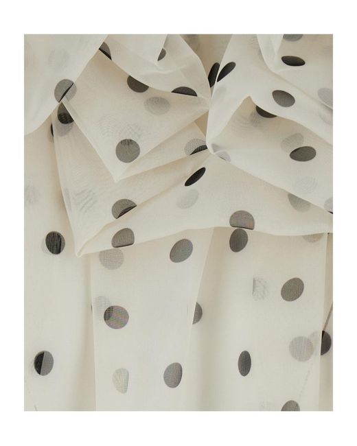 MSGM White Ruffled Polka-Dot Top