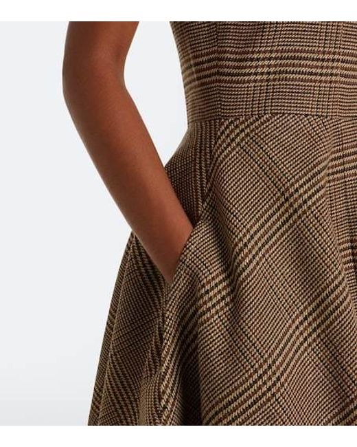 Patou Brown Asymmetric Prince Of Wales Midi Dress