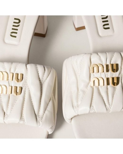 Miu Miu White Matelassé Nappa Leather Slides