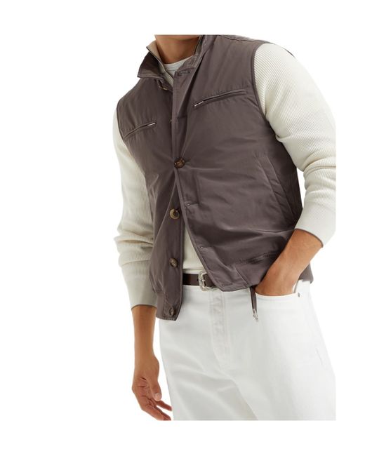 Brunello Cucinelli Brown Button-Up Vest for men