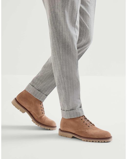 Brunello Cucinelli Brown Lace-Up Suede Ankle Boots for men