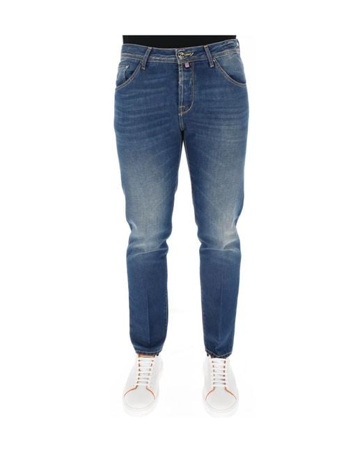 Jacob Cohen Blue Logo-Patch Slim-Cut Jeans for men