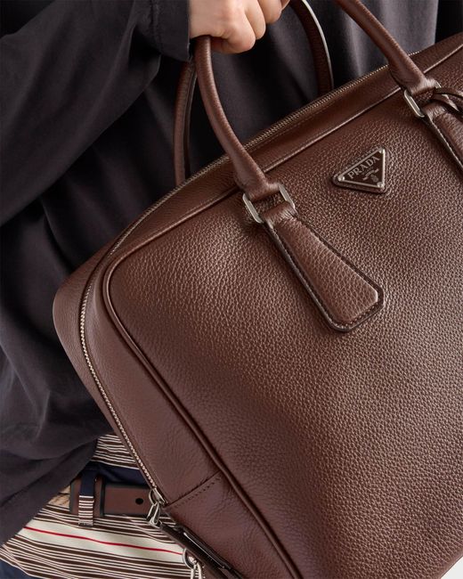 Prada Brown Triangle-Logo Zipped Tote Bag for men