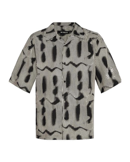 M I S B H V Gray Short-Sleeved Patterned Shirt for men