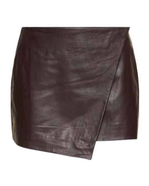 Frankie Shop Brown Cleo Leather Mini Wrap Skirt