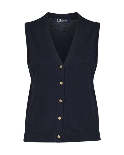 Max Mara Blue V-Neck Knitted Gilet