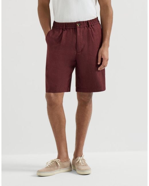 Brunello Cucinelli Red Chevron Bermuda Shorts for men