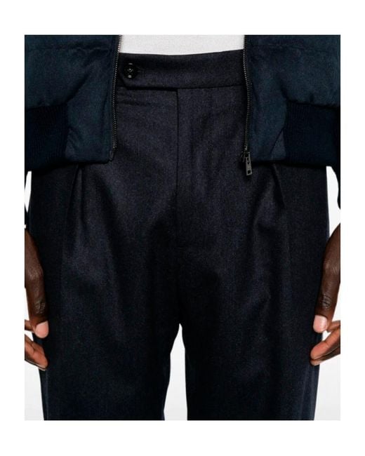 Berwich Blue Pleated Wool Trousers for men