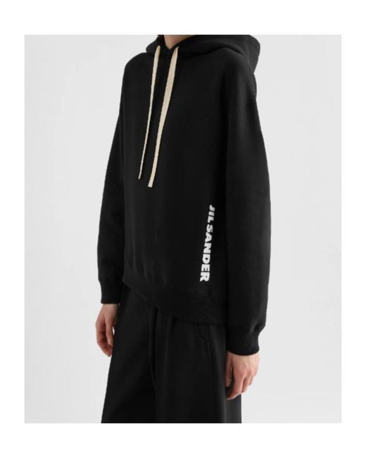 Jil Sander Black Cotton Terry Hooded Sweatshirt