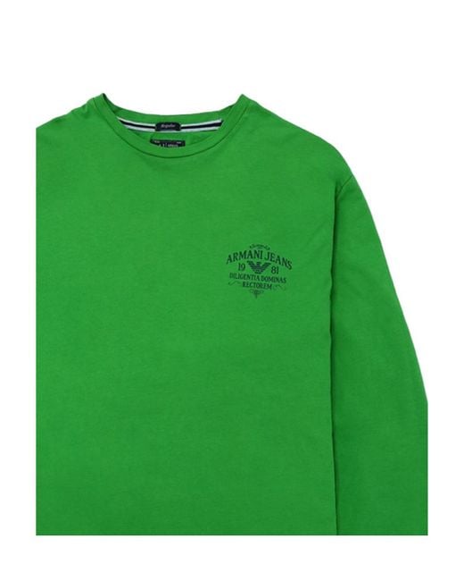 Armani Jeans Green T-Shirt With Round Neck And Long Sleeves for men