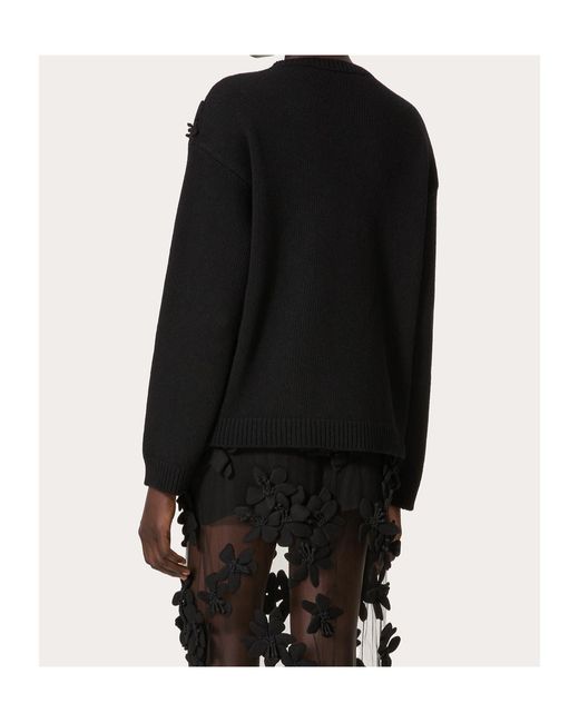 Valentino Black Floral Embellished Crewneck Jumper