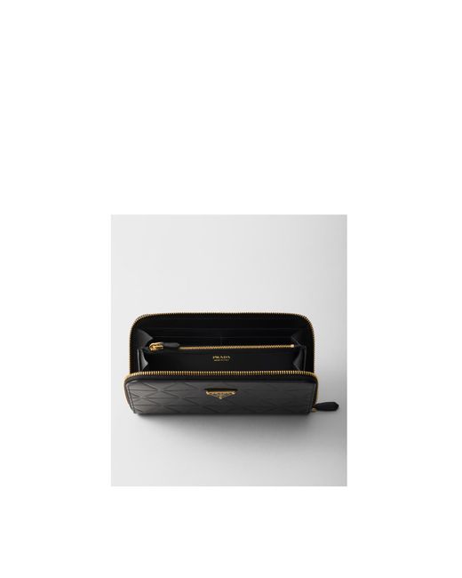 Prada Black Large Leather Wallet With Triangle Motif