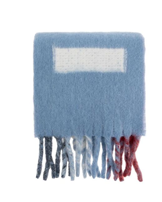 Marni Blue Logo Detailed Fringed Scarf for men
