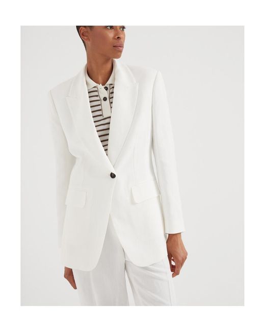Brunello Cucinelli White Single Breasted Tailored Blazer