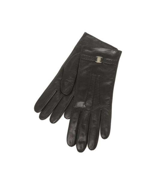 Ferragamo Black Logo Detail Gloves