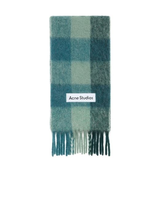 Acne Green Checked Fringed Scarf for men