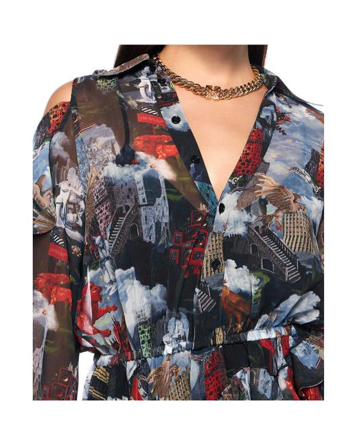 Off-White c/o Virgil Abloh Blue World Paint Geo Ruffled Asymmetric Mini Dress
