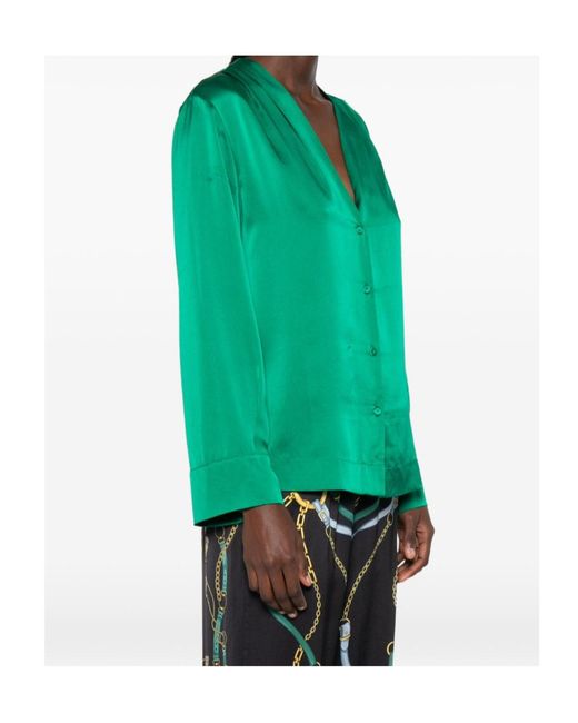 Forte_forte Green Satin-Finish V-Neck Shirt