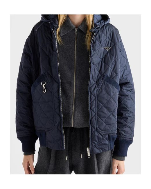 Prada Blue Zipped Hooded Jacket
