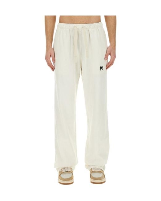Palm Angels Black Monogram Embroidered Drawstring Pants for men