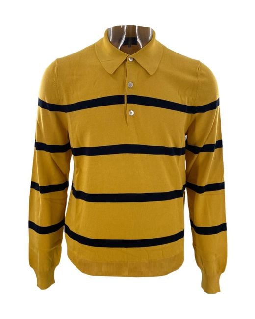 Dunhill Yellow Striped Long-Sleeved Polo Shirt for men