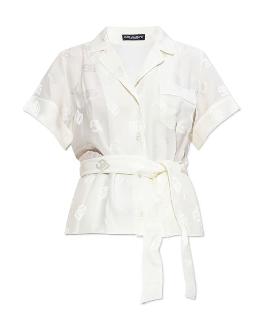 Dolce & Gabbana White All-Over Dg Logo Jacquard Satin Shirt