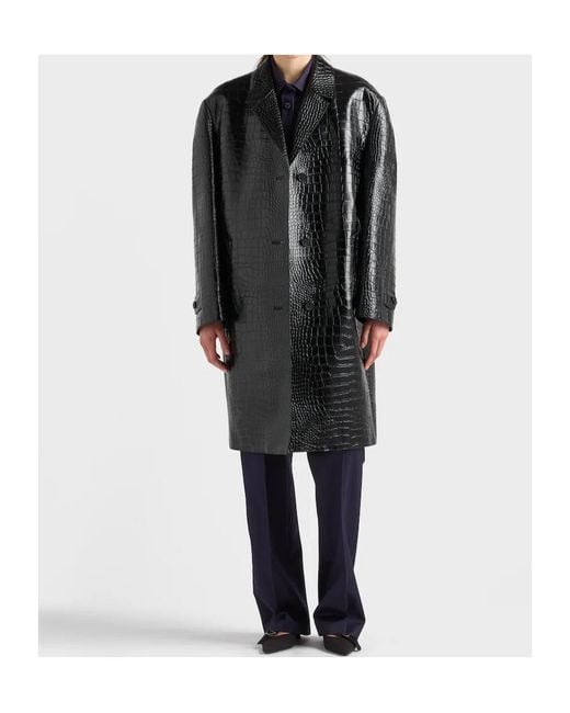 Prada Black Croco-Print Leather Coat