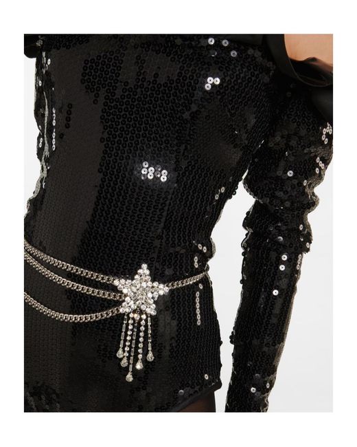 Alessandra Rich Black Sequined Bodysuit