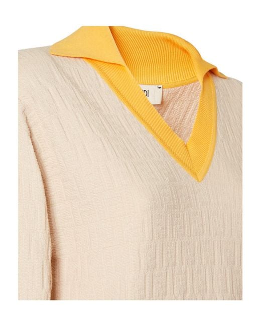 Fendi Natural Logo Detailed V-Neck Jumper