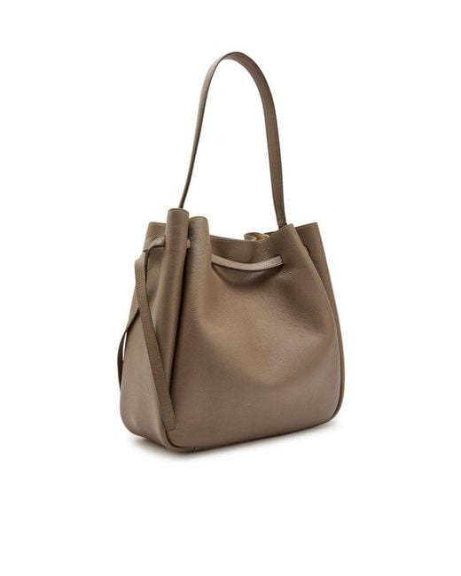 Tory Burch Brown Romy Large Grained Leather Bucket Bag