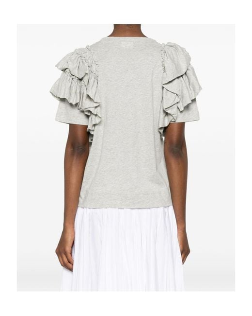 Dries Van Noten Gray Crewneck Ruffled T-Shirt